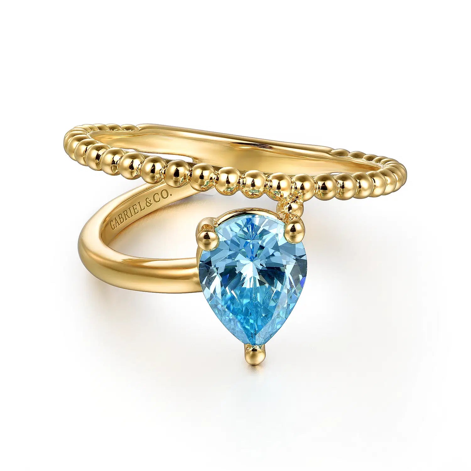 14K Yellow Gold Bujukan And Blue Topaz Bypass Ring | Gabriel & Co. | Luby 