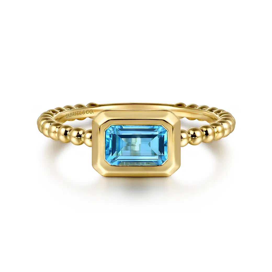 14K Yellow Plain Gold Bujukan And Blue Topaz Stackable Ring | Gabriel & Co. | Luby 