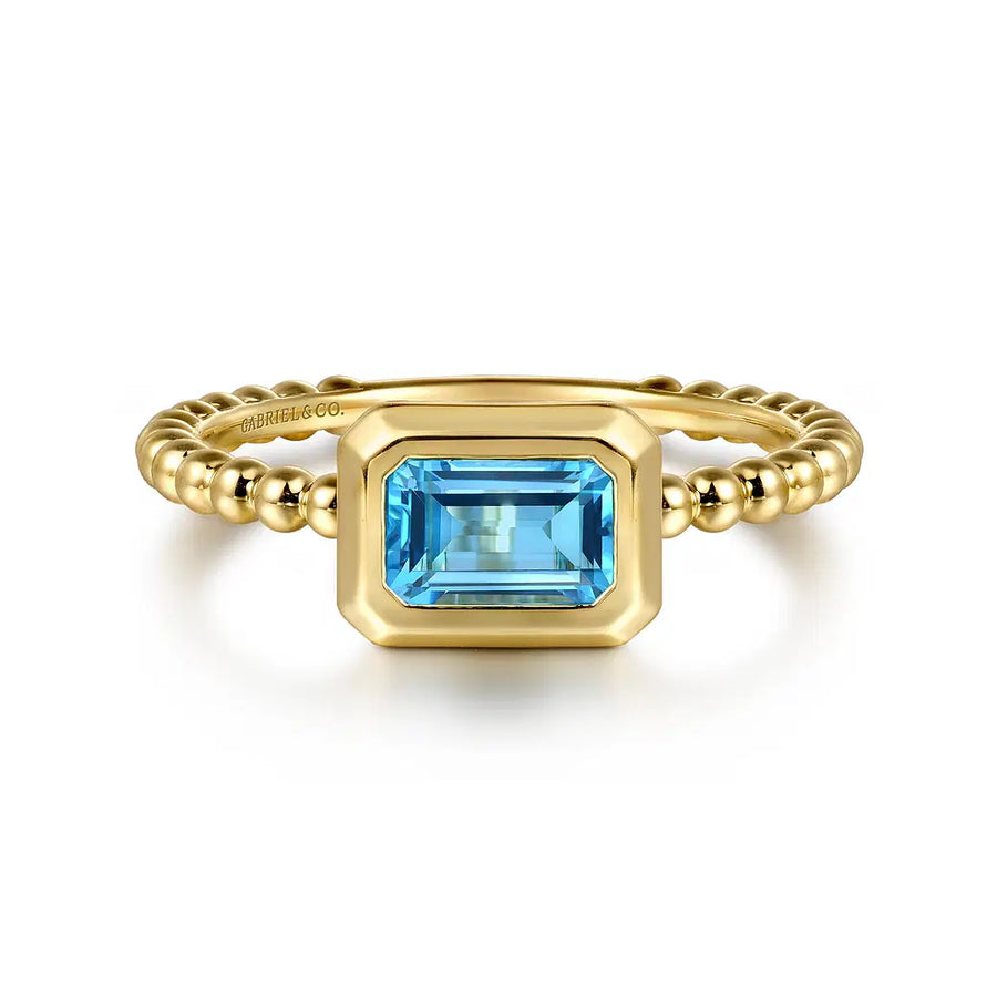 14K Yellow Plain Gold Bujukan And Blue Topaz Stackable Ring
