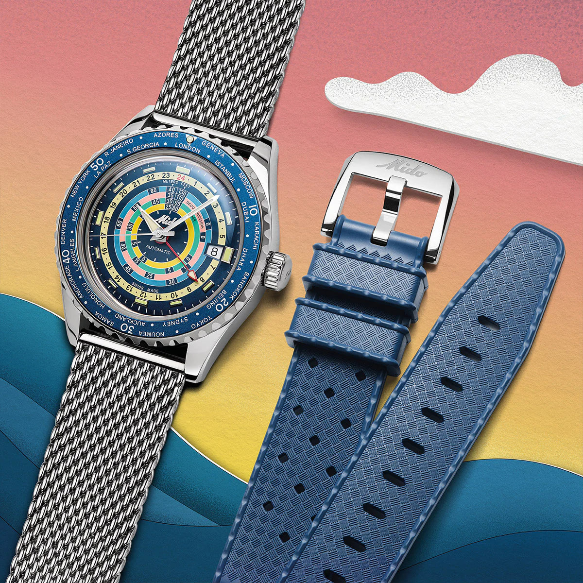 Ocean Star Decompression Wordltimer Blue | Mido | Luby 