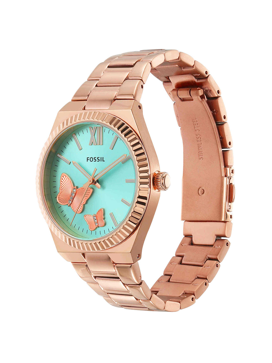 Scarlette Three-Hand Rose Gold-Tone Stainless Steel Watch | Fossil | Luby 