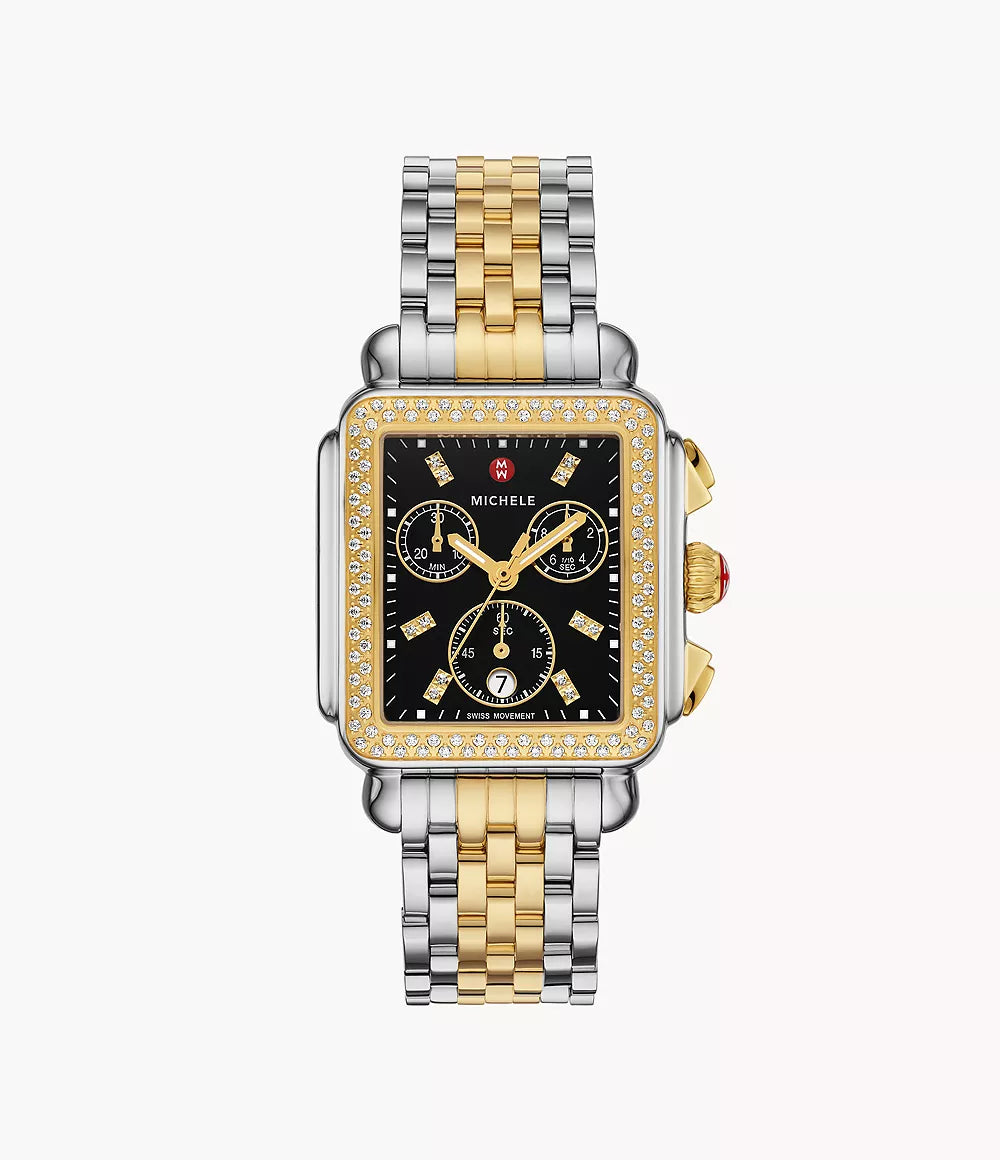 Deco Two-Tone 18K Gold-Plated Diamond Watch | Michele | Luby 