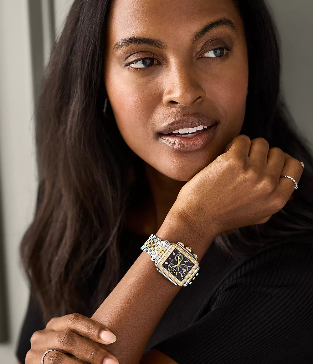 Deco Two-Tone 18K Gold-Plated Diamond Watch | Michele | Luby 