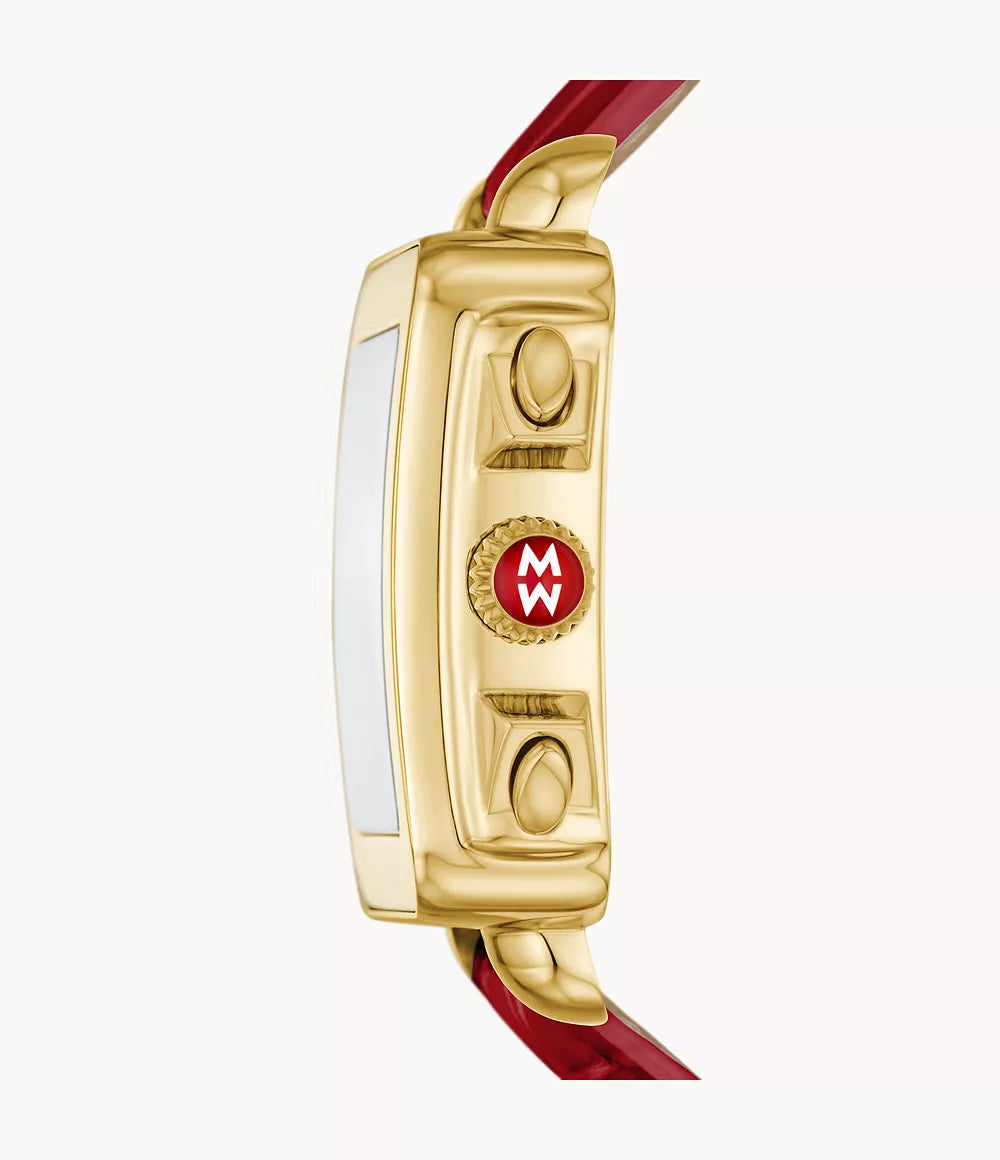 Michele Deco Sport 18K Gold-Plated Ruby Red Leather Watch | Michele | Luby 