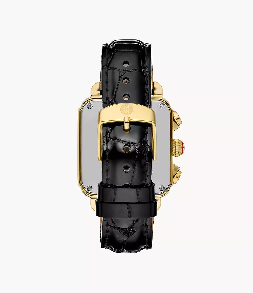 Deco Sport Chronograph 18K Gold-Plated Stainless Steel Noir Leather Watch | Michele | Luby 