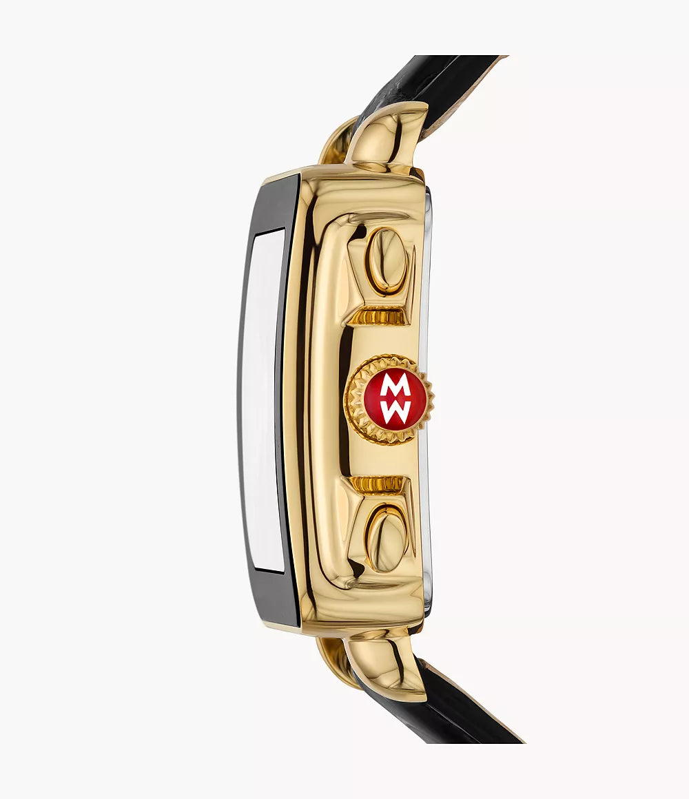 Deco Sport Chronograph 18K Gold-Plated Stainless Steel Noir Leather Watch | Michele | Luby 