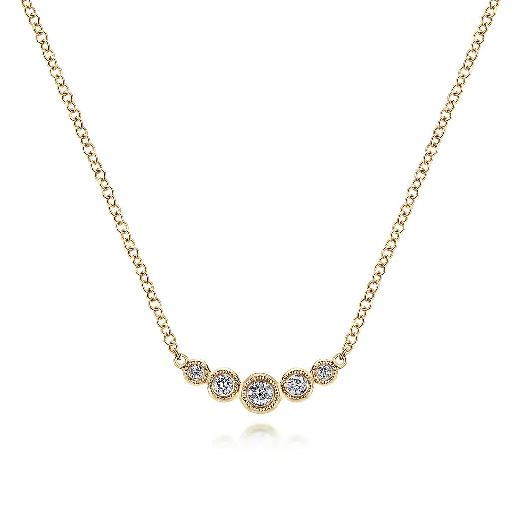 14K Yellow Gold Curved Diamond Bar Necklace | Gabriel & Co. | Luby 
