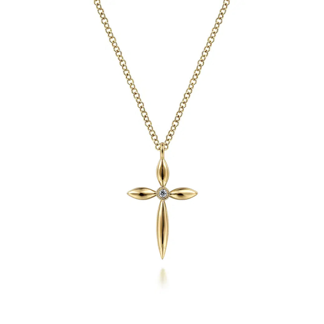 14K Yellow Gold Diamond Cross Pendant Necklace | Gabriel & Co. | Luby 