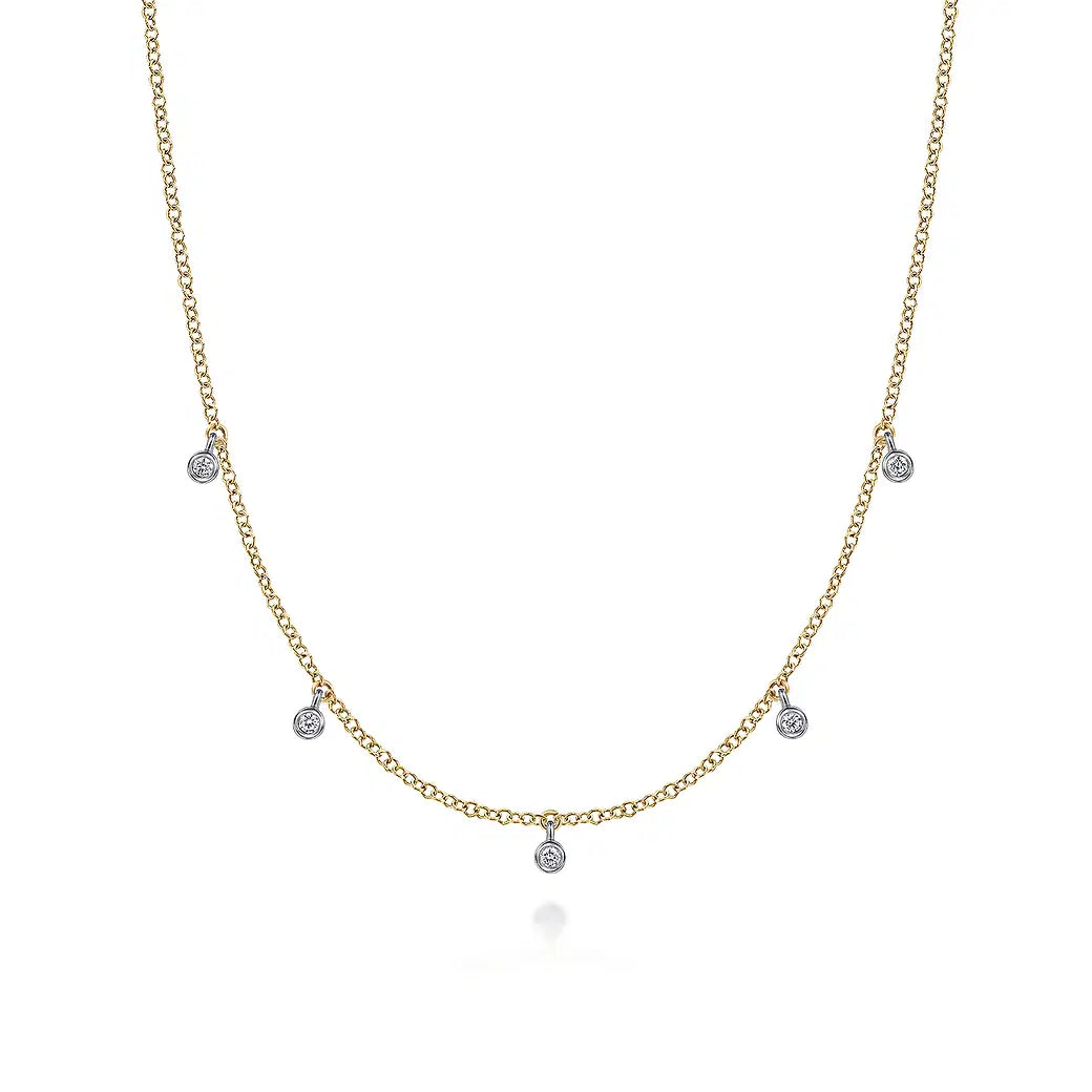14K Yellow-White Gold Diamond Stations Droplet Necklace | Gabriel & Co. | Luby 