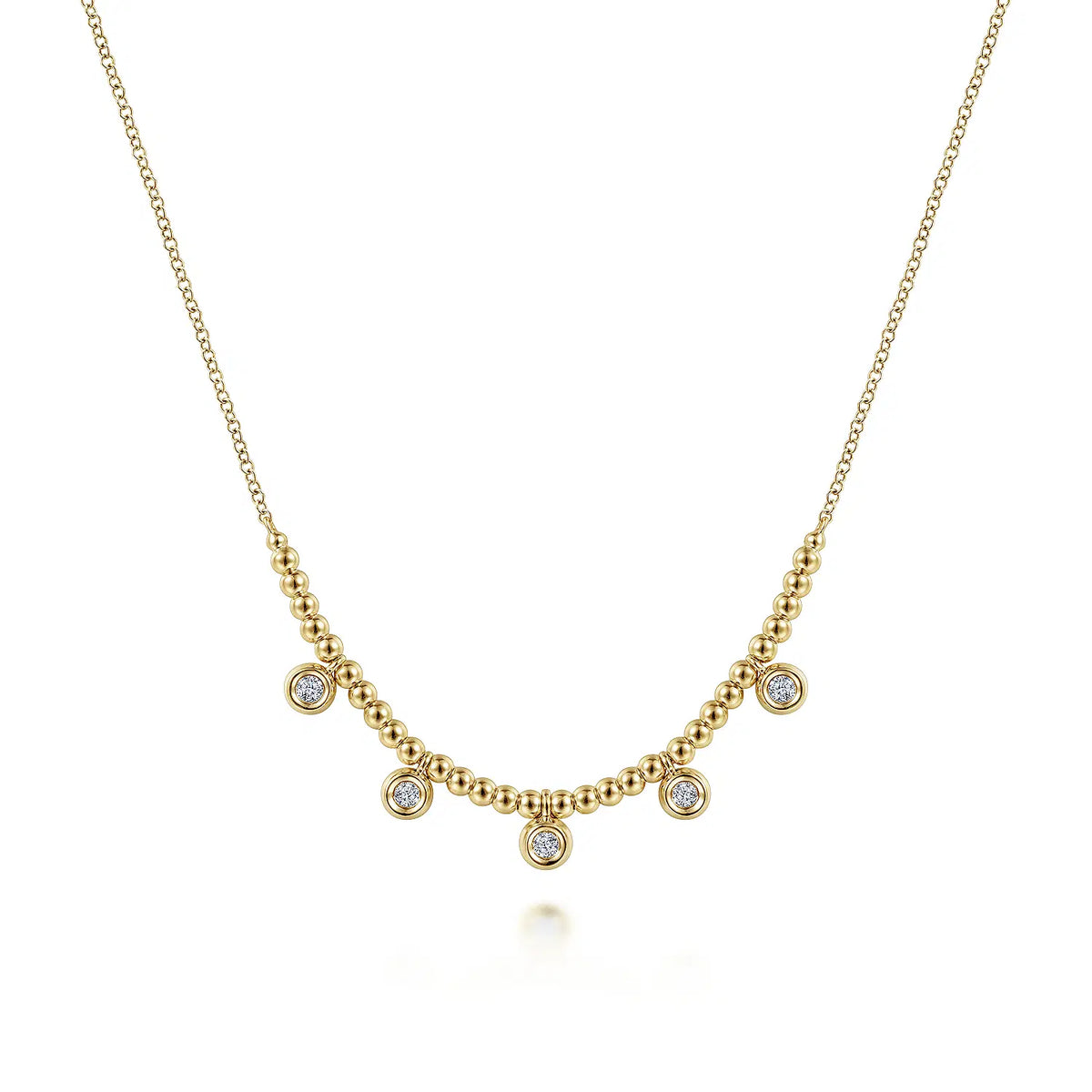 14K Yellow Gold Bujukan Bead Necklace with Diamond Drops | Gabriel & Co. | Luby 