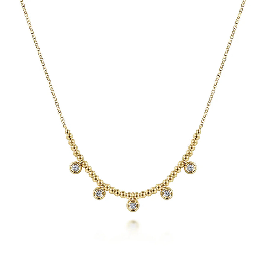 14K Yellow Gold Bujukan Bead Necklace with Diamond Drops
