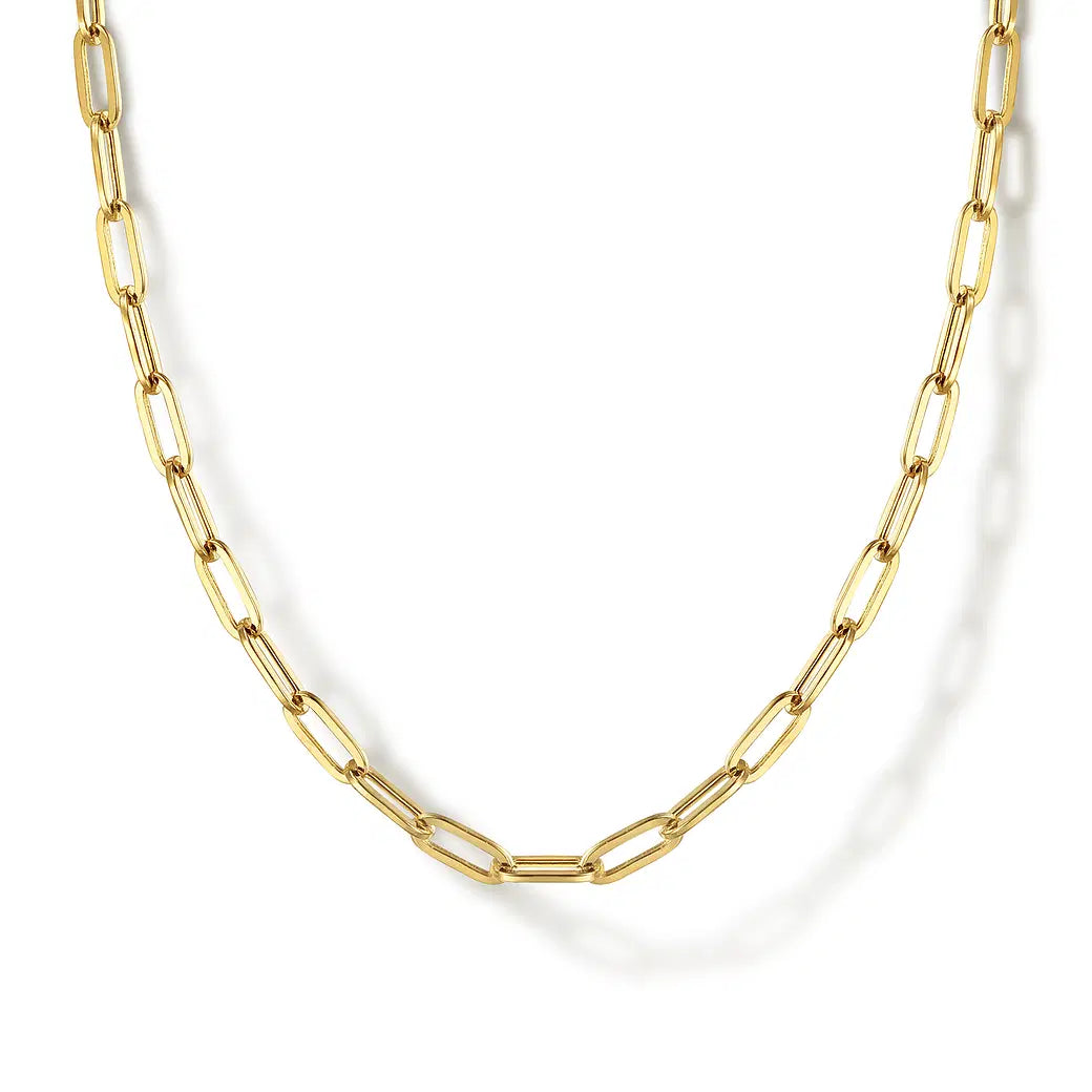14K Yellow Gold Hollow Paper Clip Chain Necklace | Gabriel & Co. | Luby 