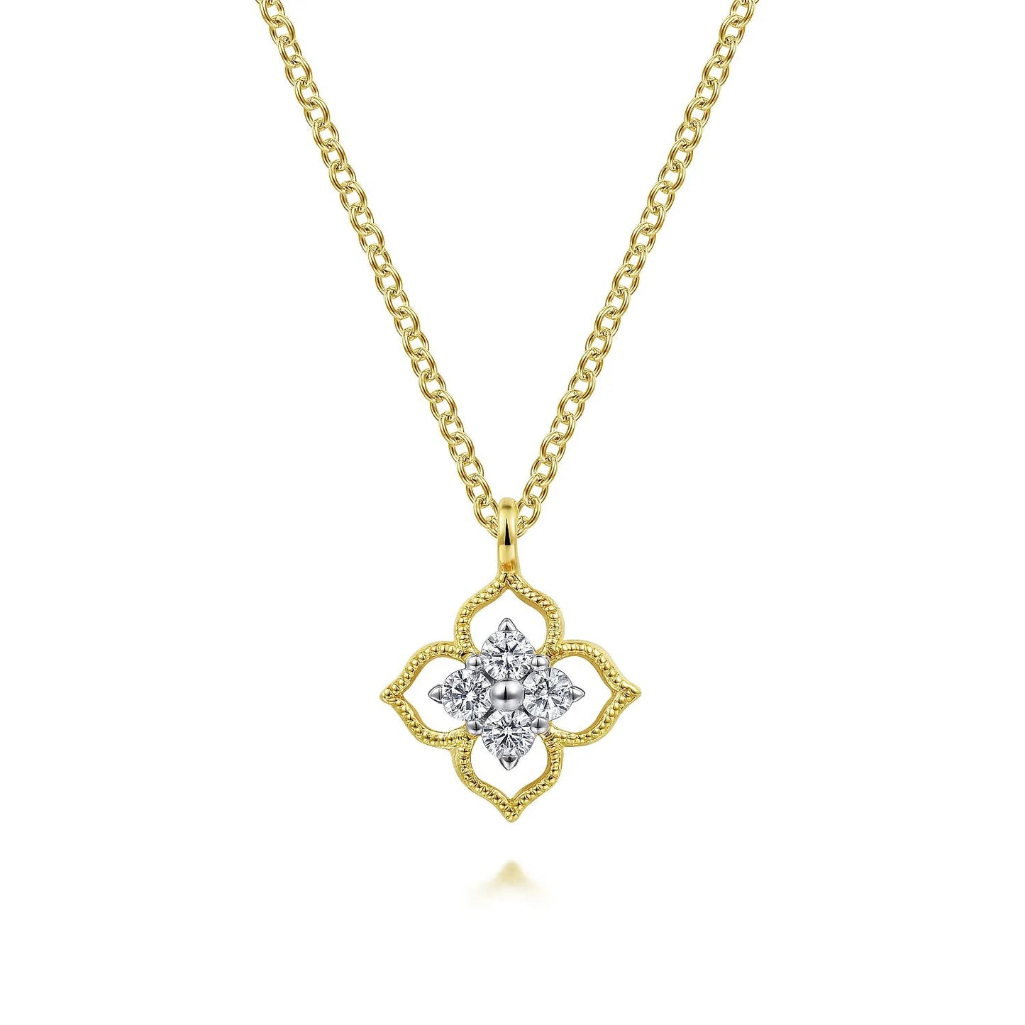 14K Yellow Gold Clover Diamond Pendant Necklace | Gabriel & Co. | Luby 