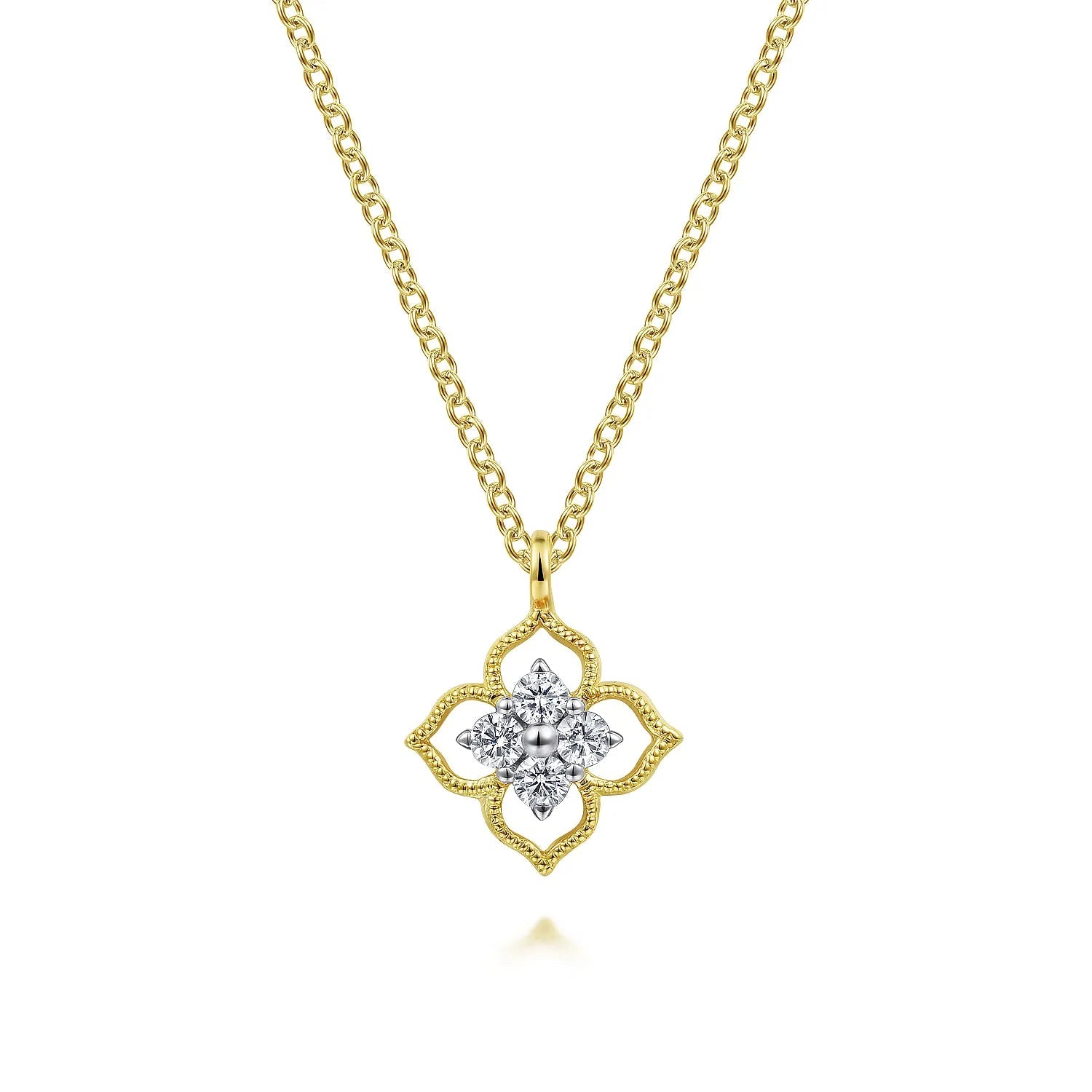 14K Yellow Gold Clover Diamond Pendant Necklace | Gabriel & Co. | Luby 