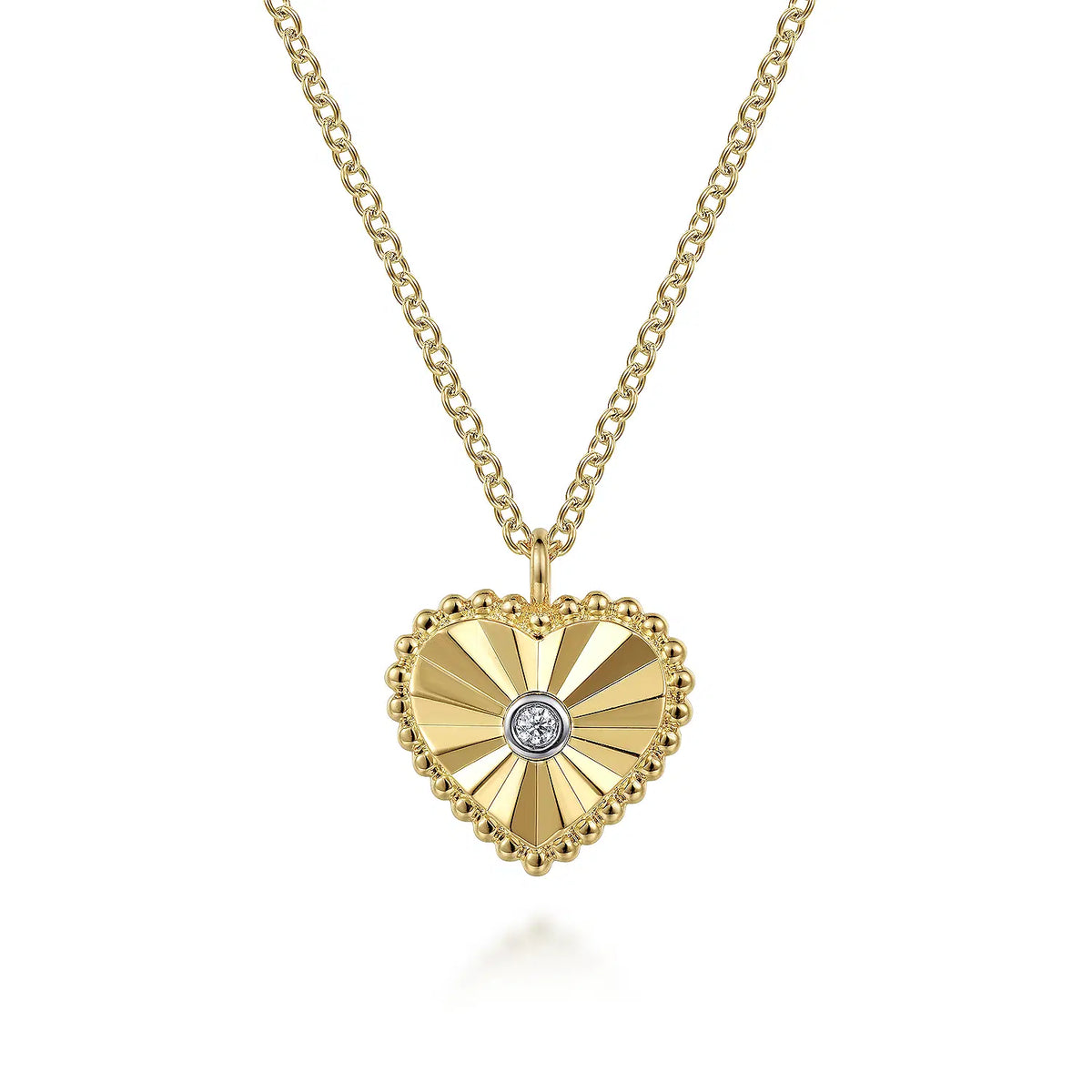 Diamond Cut - 14K White And Yellow Gold Diamond And Heart Pendant Necklace | Gabriel & Co. | Luby 