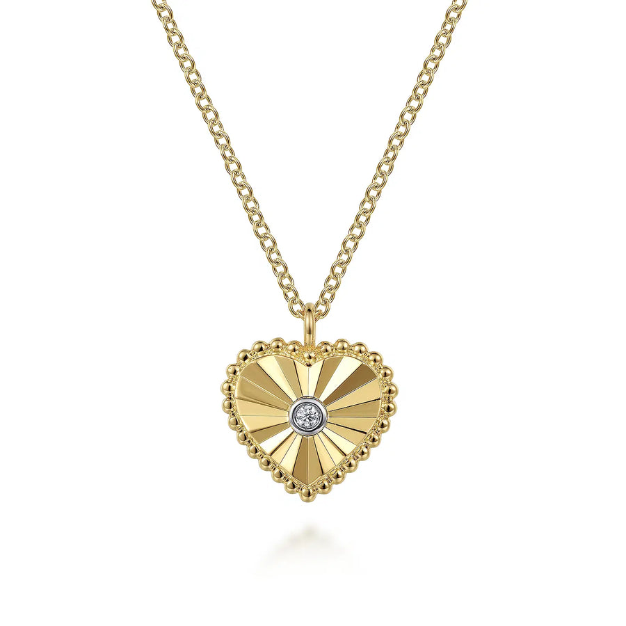 Diamond Cut - 14K White And Yellow Gold Diamond And Heart Pendant Necklace