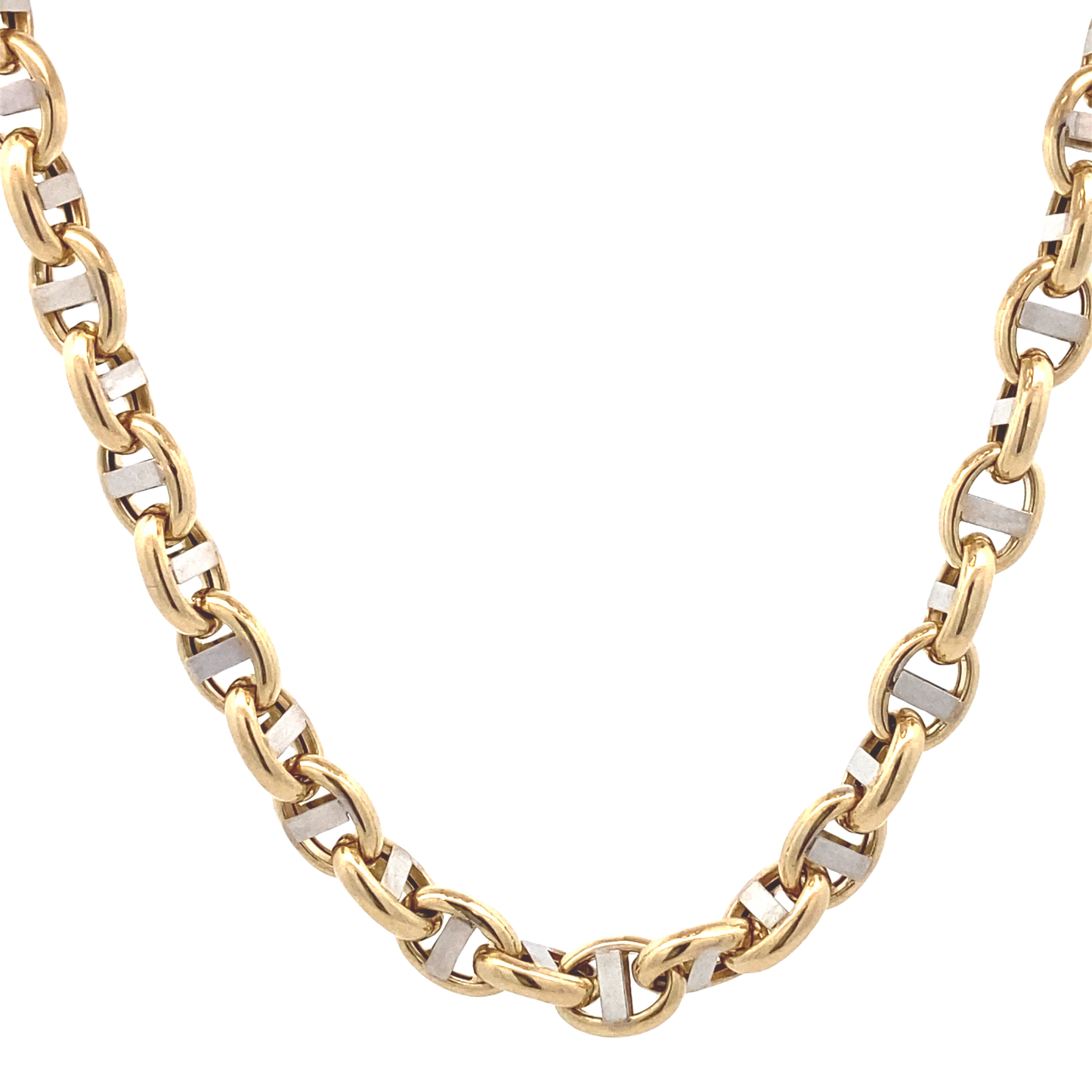 14K Gold Two Tone Coffe Bean Link Necklace