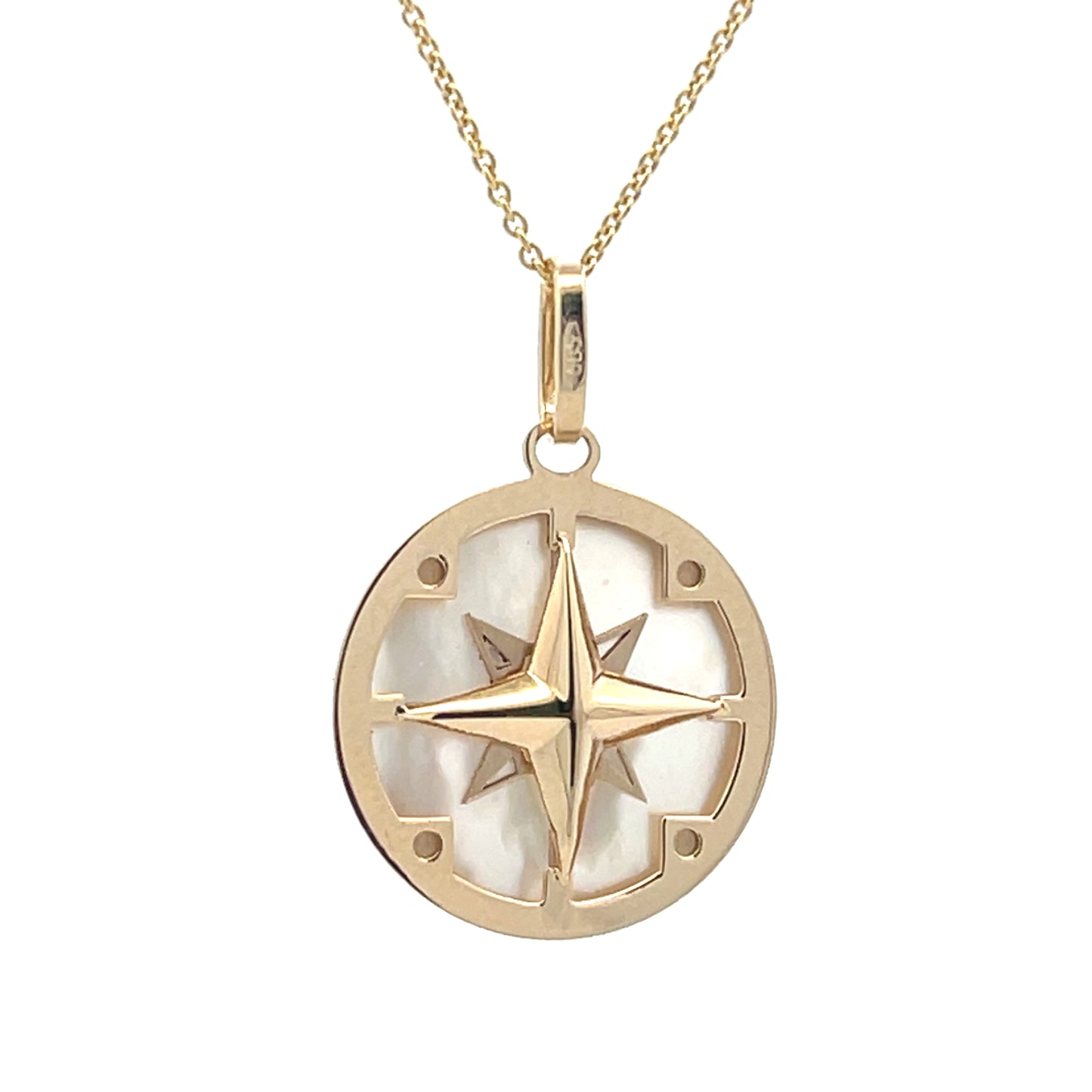 14K Gold Compass Pendant with Mother Pearl