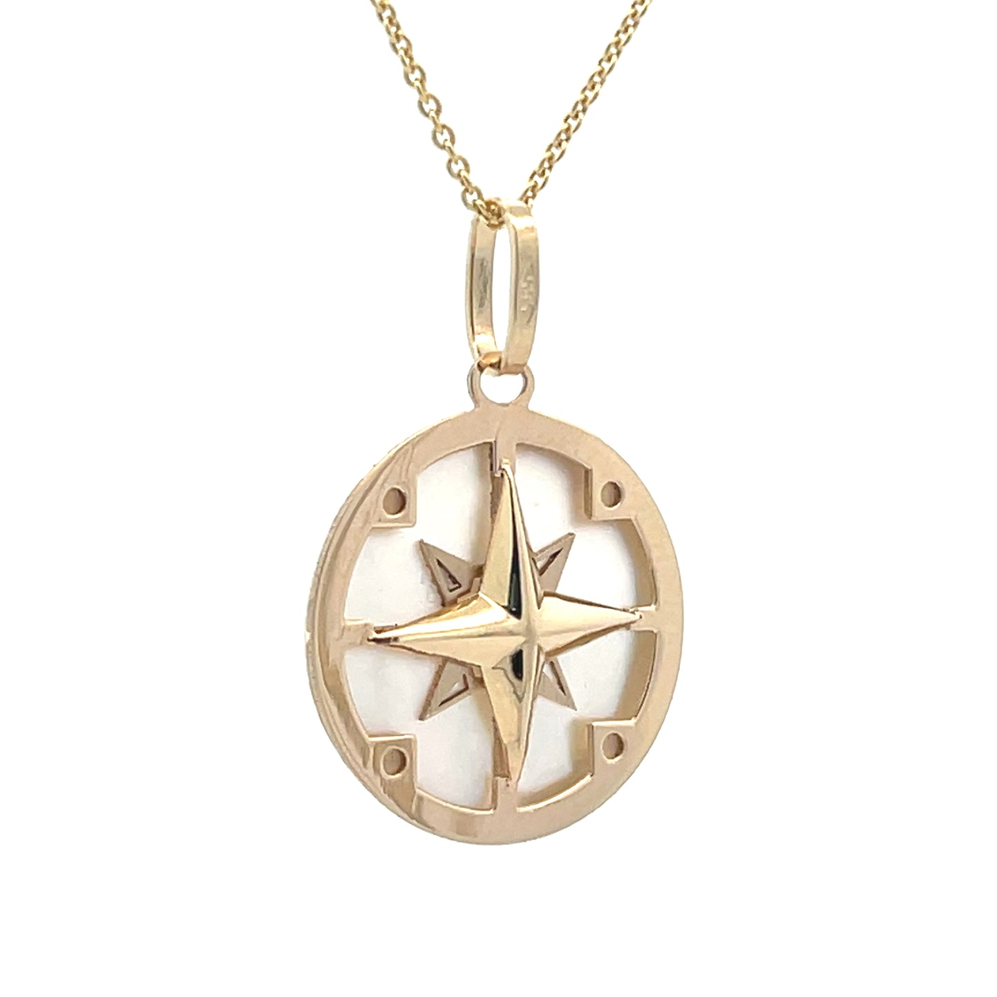 14K Gold Compass Pendant with Mother Pearl