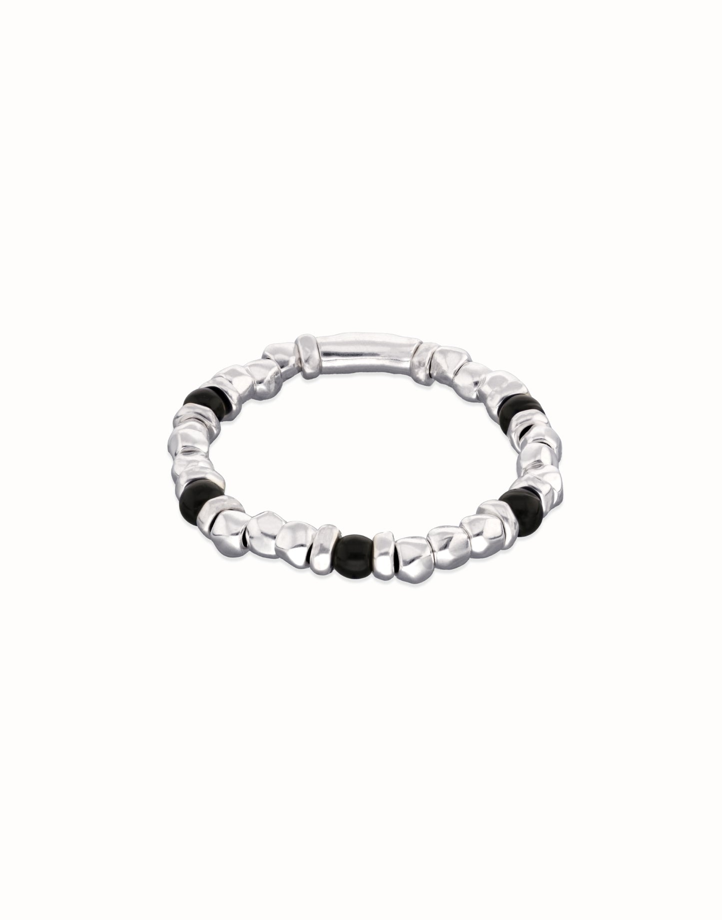 Beaded bracelet with silver and black Murano glass beads | Uno de 50 | Luby 