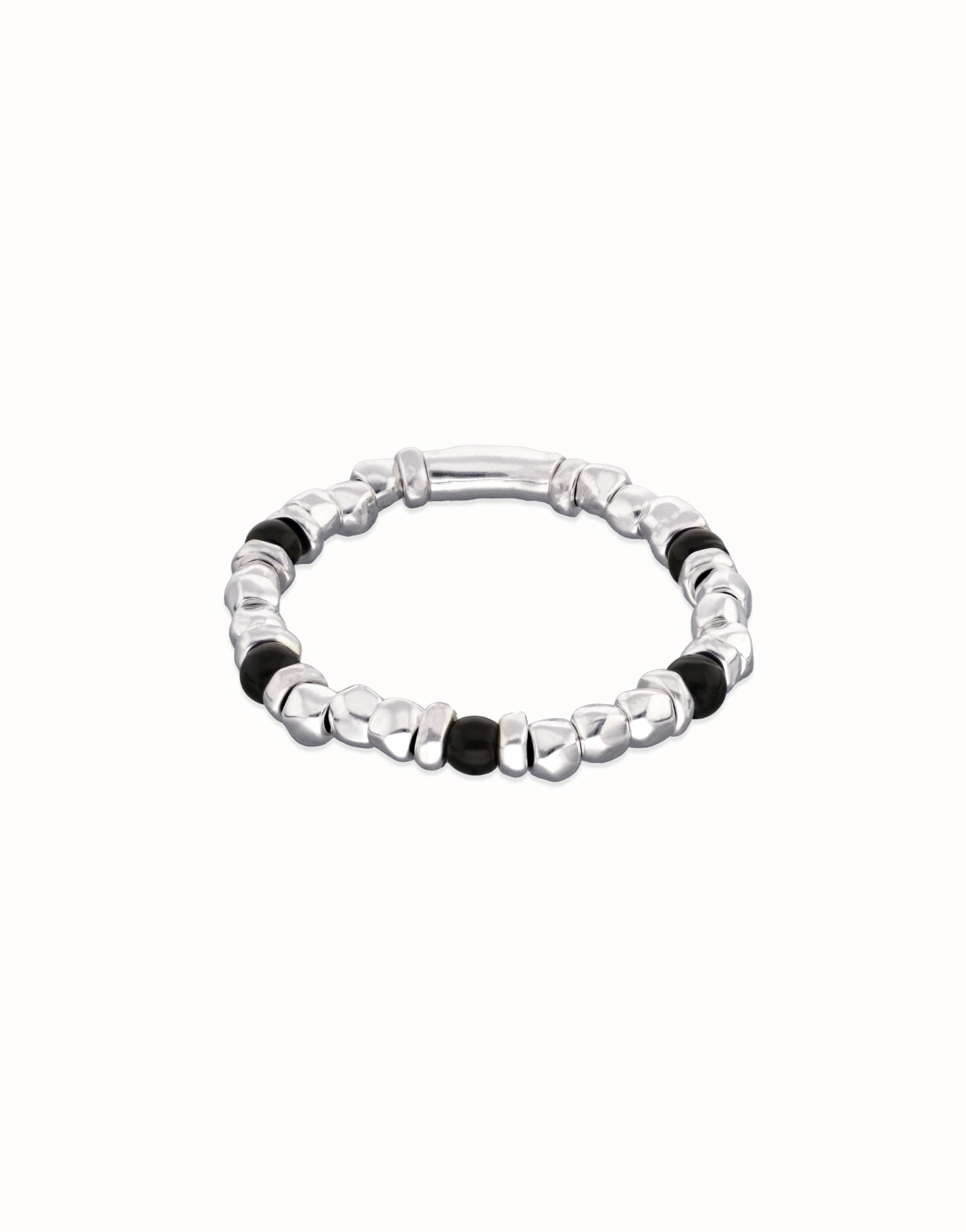 Beaded bracelet with silver and black Murano glass beads | Uno de 50 | Luby 
