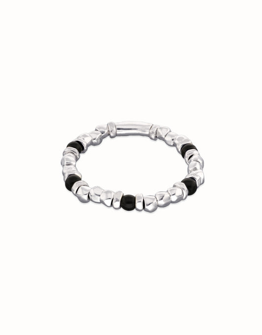 Beaded bracelet with silver and black Murano glass beads | Uno de 50 | Luby 