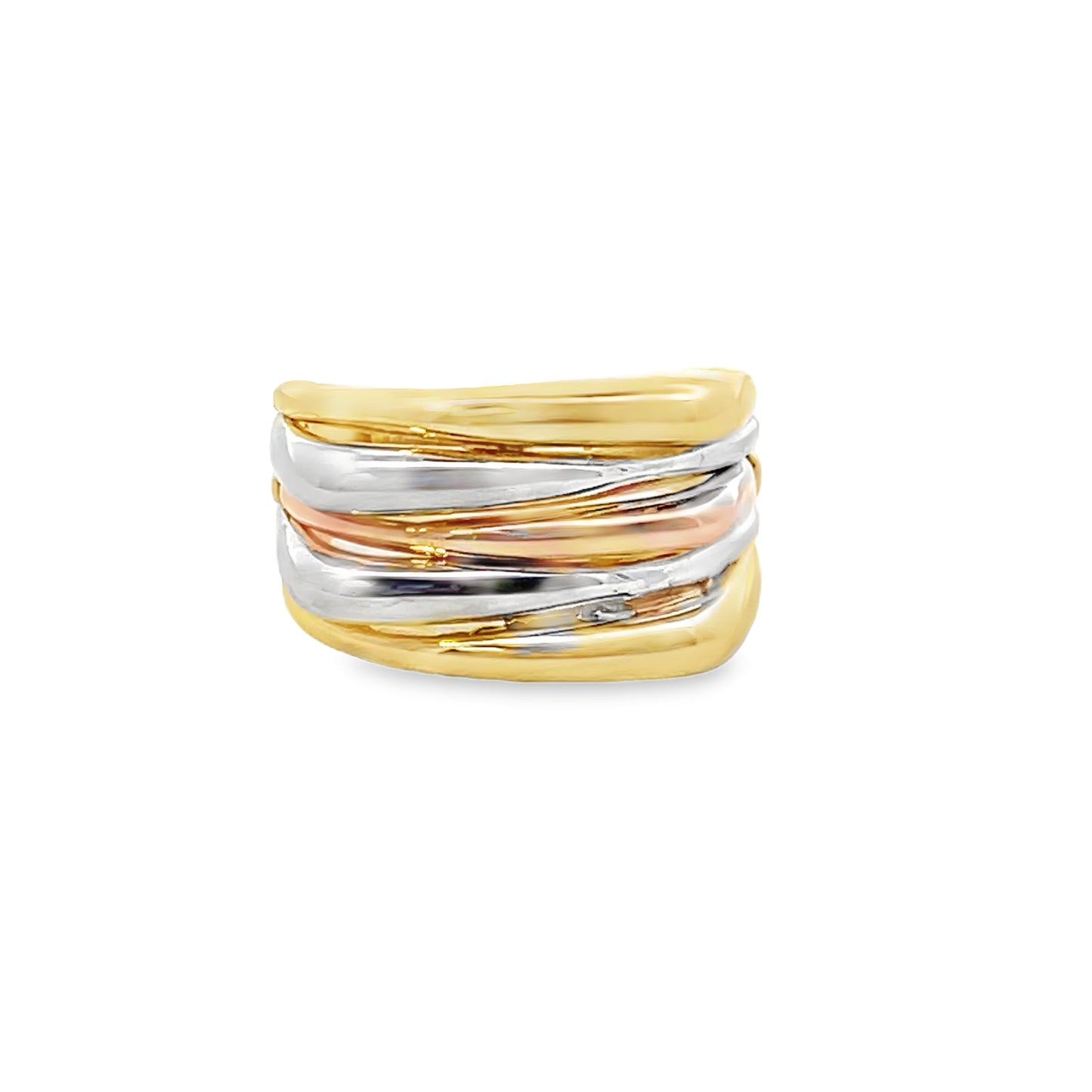 14K Gold 3 Tone Square Lines Ring