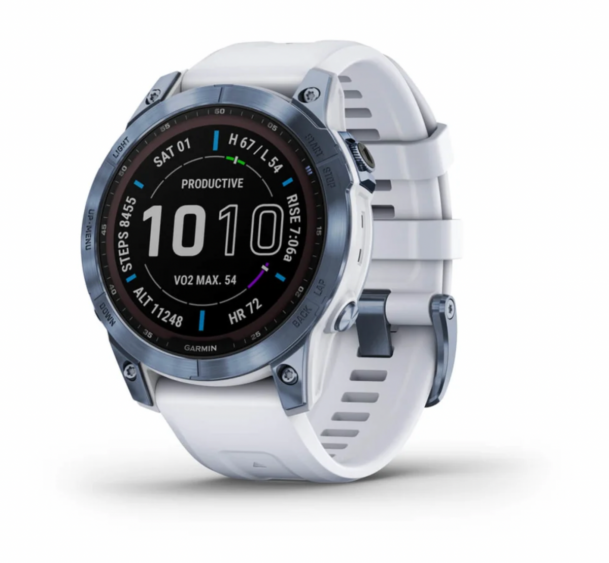 Fēnix® 7 – Sapphire Solar Edition Mineral Blue Titanium with Whitestone Band | Garmin | Luby 