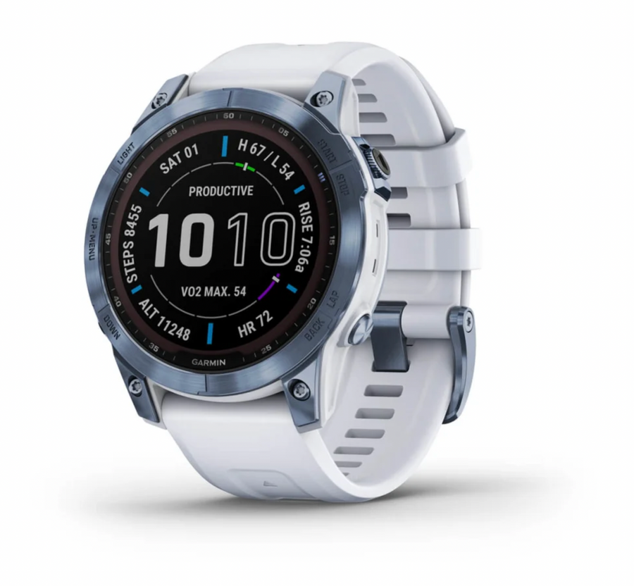 Fēnix® 7 – Sapphire Solar Edition Mineral Blue Titanium with Whitestone Band