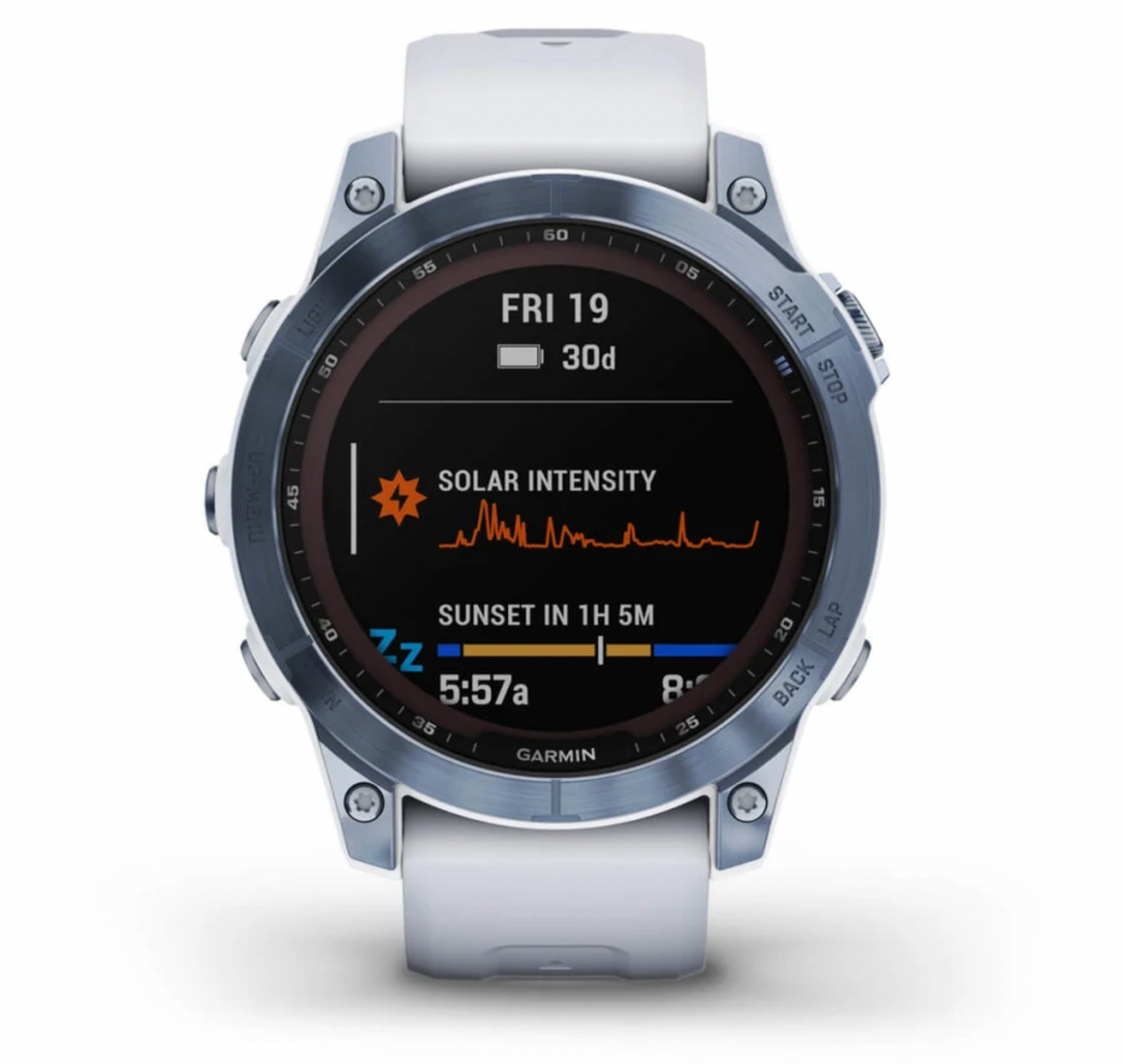 Fēnix® 7 – Sapphire Solar Edition Mineral Blue Titanium with Whitestone Band | Garmin | Luby 
