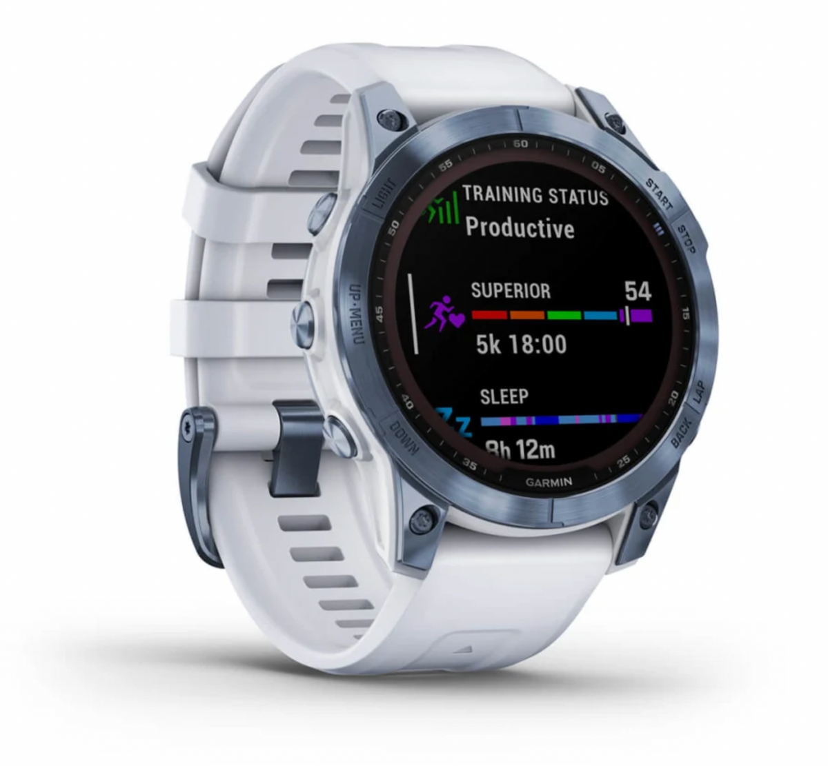 Fēnix® 7 – Sapphire Solar Edition Mineral Blue Titanium with Whitestone Band | Garmin | Luby 