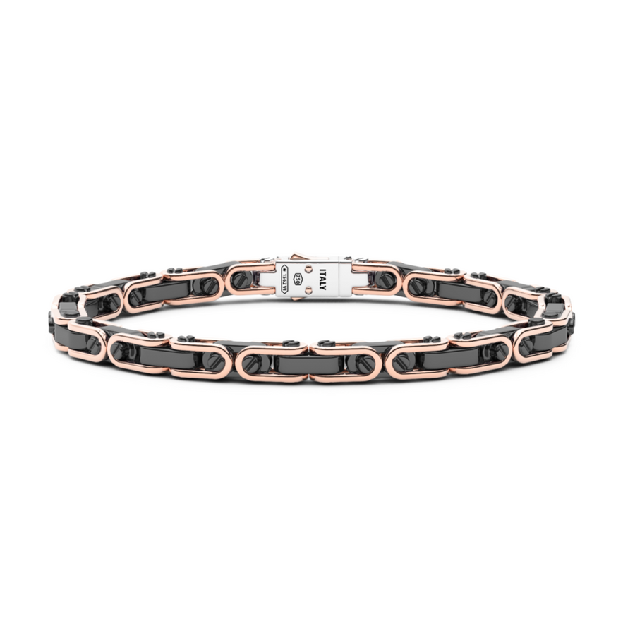 Zancan 18K Rose Gold and Black Ceramic Square Byzantine
