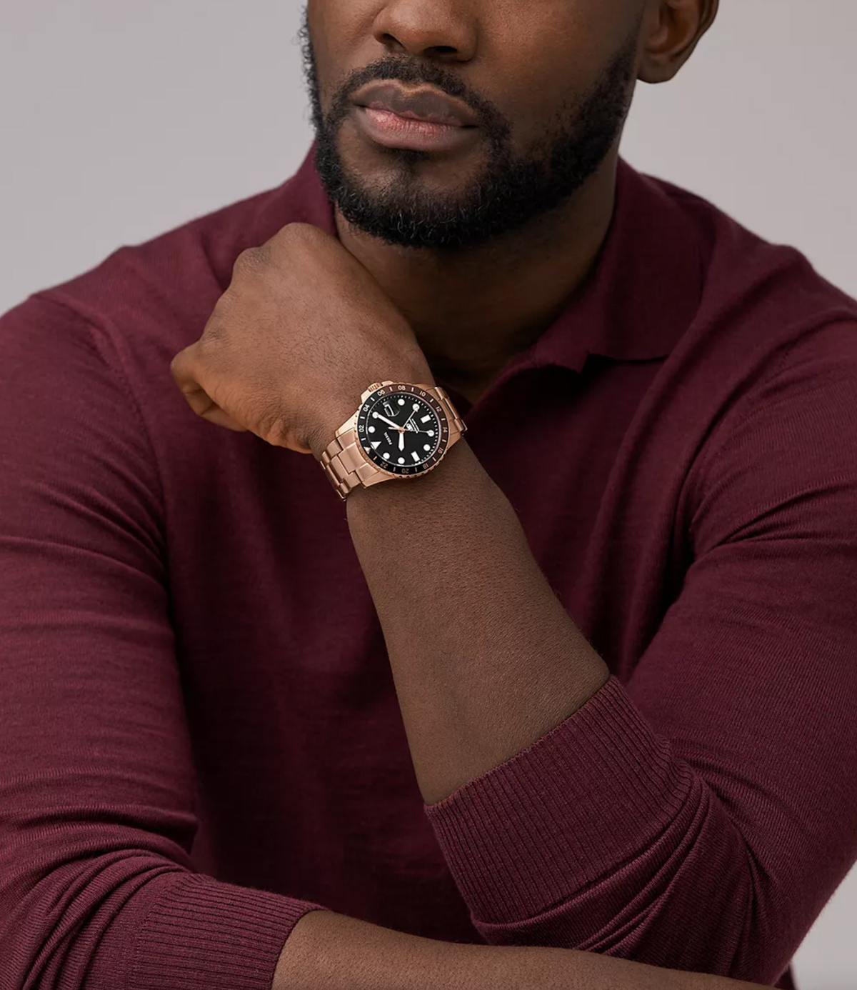 Fossil Blue GMT Rose Gold-Tone Stainless Steel Watch | Fossil | Luby 