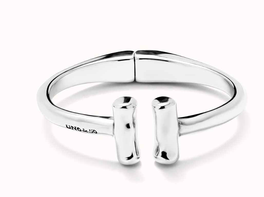 Rigid sterling silver-plated bracelet with two tubes at the ends | Uno de 50 | Luby 