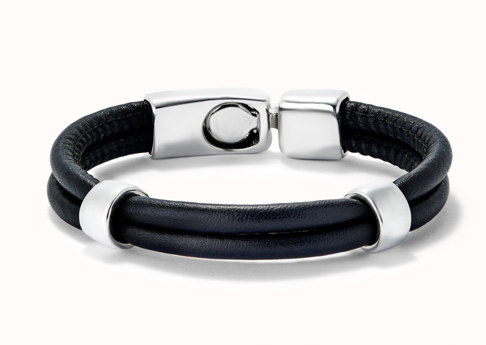 Double leather bracelet with 2 sterling silver plated circles | Uno de 50 | Luby 
