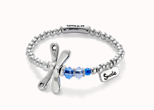 Elastic bracelet with sterling silver plated dragonfly with blue crystals | Uno de 50 | Luby 
