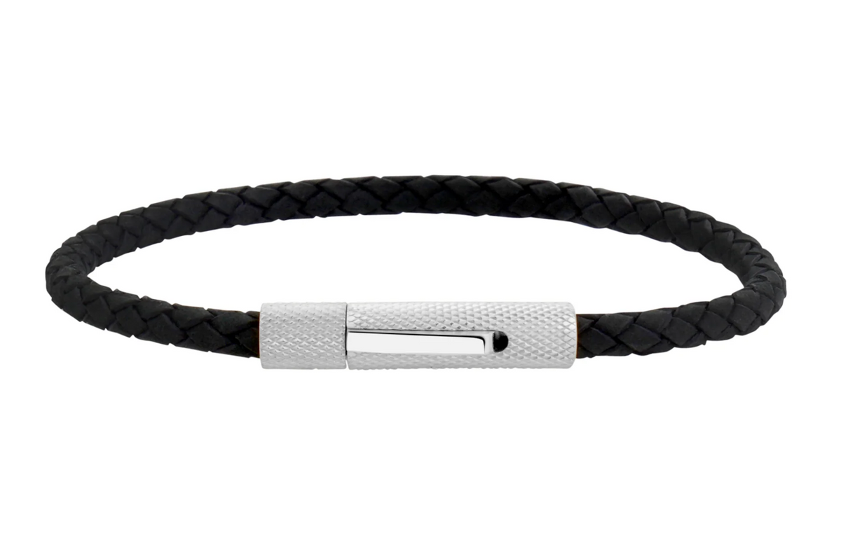SLIM LEATHER BRACELET W/ TEXTURED CLASP (4MM) | ARZ Steel | Luby 