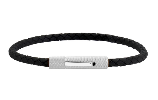 SLIM LEATHER BRACELET W/ TEXTURED CLASP (4MM)