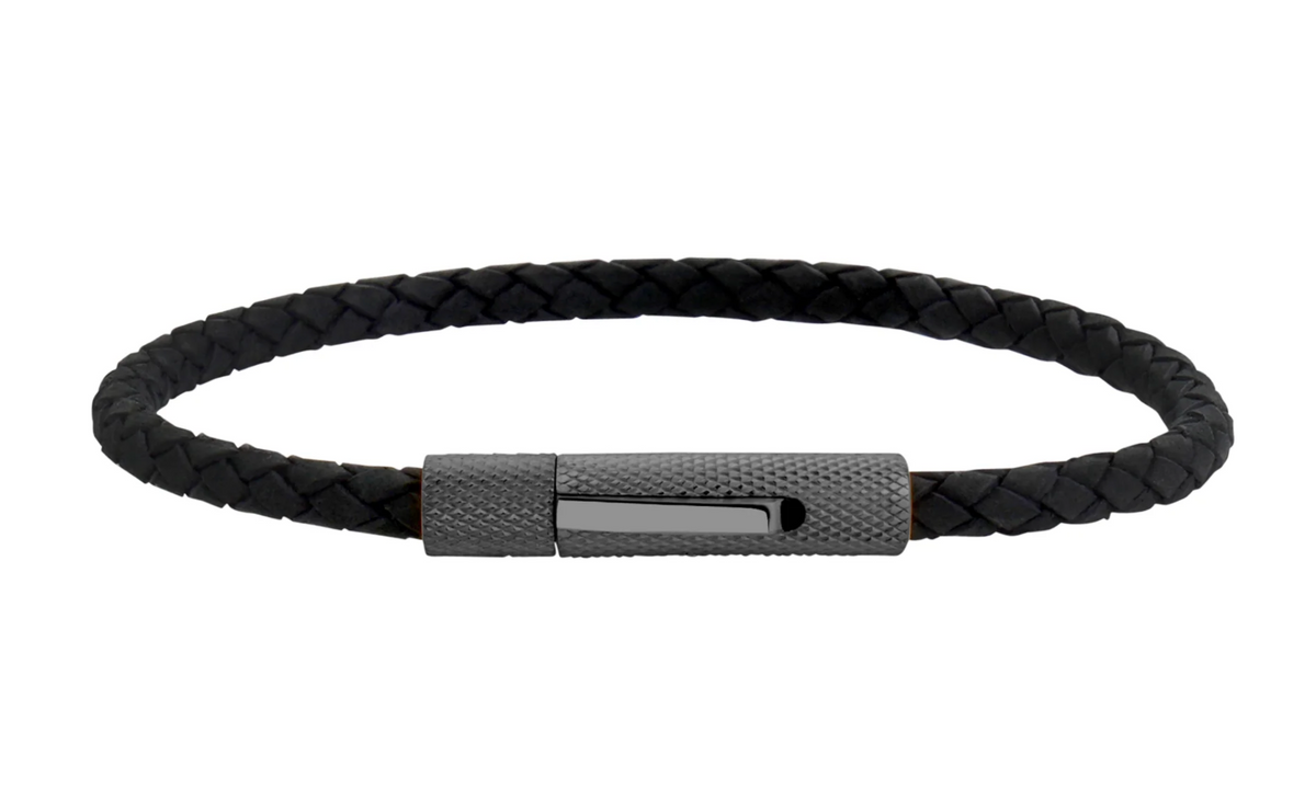 SLIM LEATHER BRACELET W/ TEXTURED CLASP (4MM) | ARZ Steel | Luby 