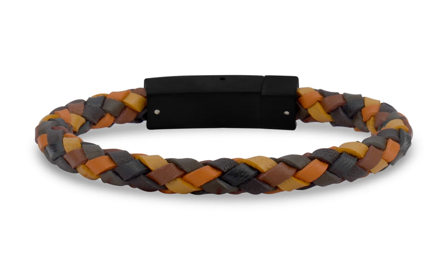 BROWN MIX WOVEN LEATHER BRACELET (6MM)