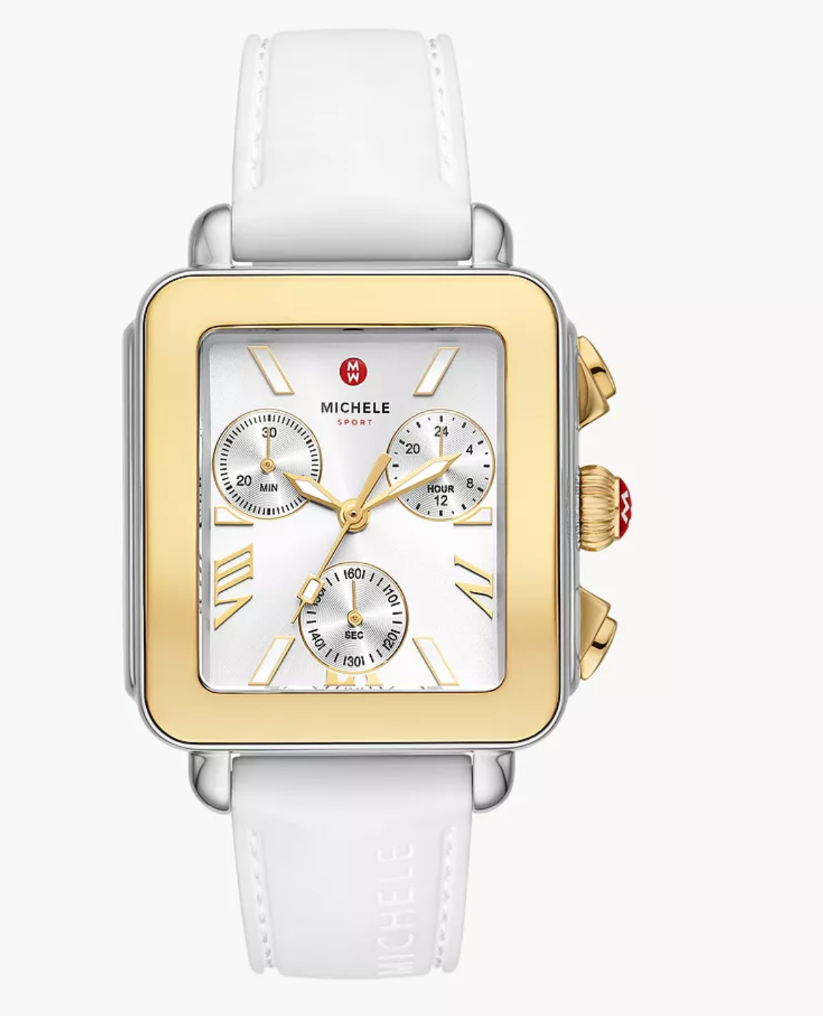 Deco Sport Chronograph Gold-Plated White Silicone Watch | Michele | Luby 