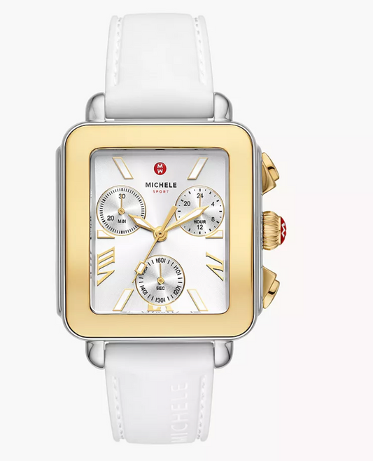 Deco Sport Chronograph Gold-Plated White Silicone Watch