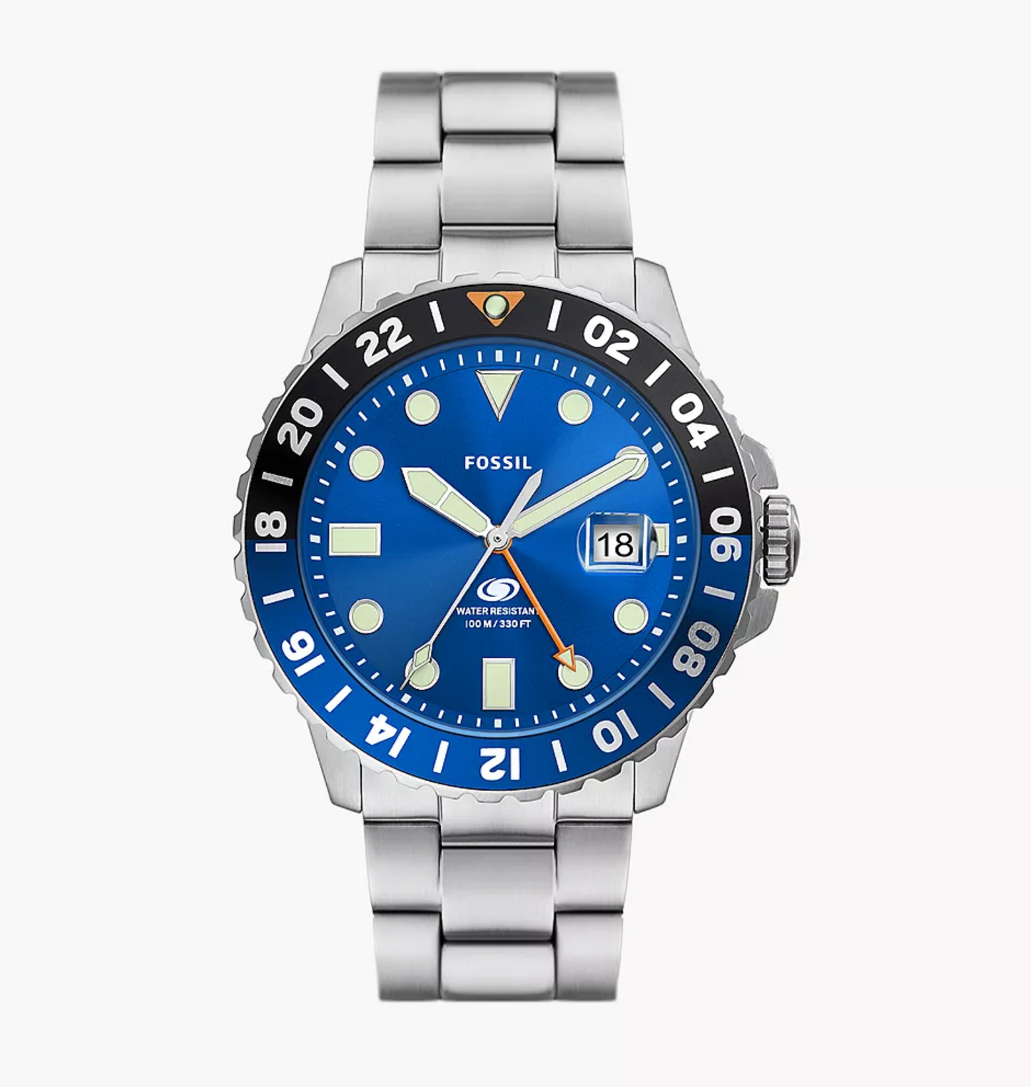 Fossil Blue GMT Stainless Steel Watch