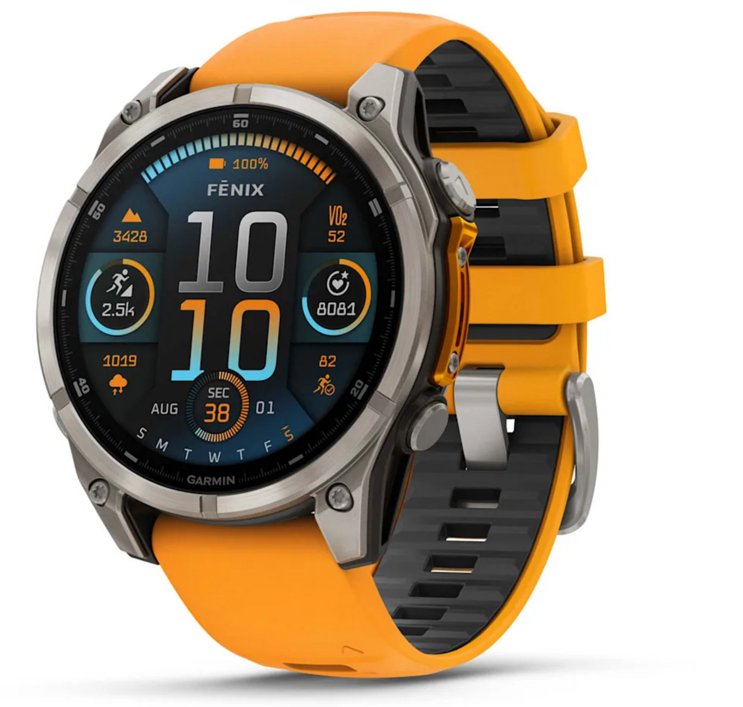fēnix® 8 – 47 mm, AMOLED Sapphire, Titanium with Spark Orange/Graphite Silicone Band | Garmin | Luby 
