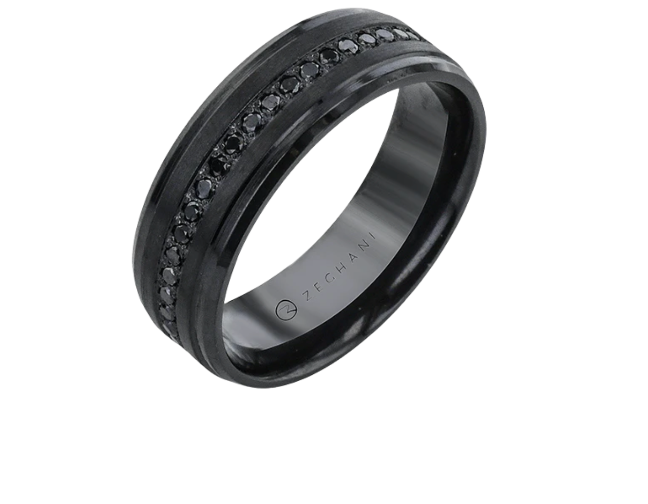 Zeghani Zirconium Band with Black Diamond