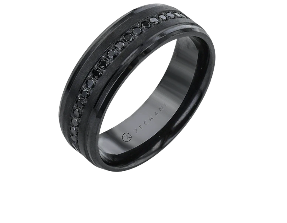 Zeghani Zirconium Band with Black Diamond | Zeghani | Luby 