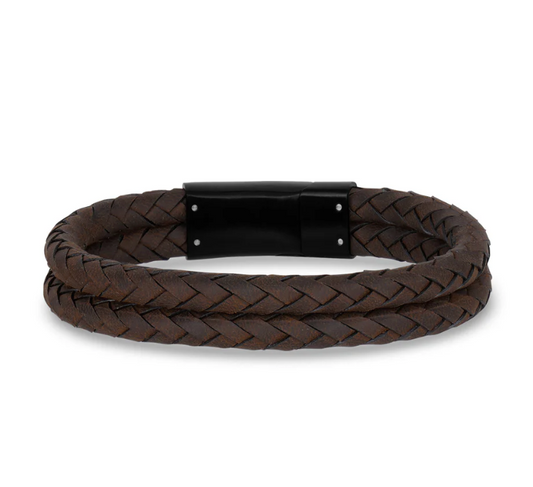 DOUBLE ROW BROWN LEATHER BRACELET