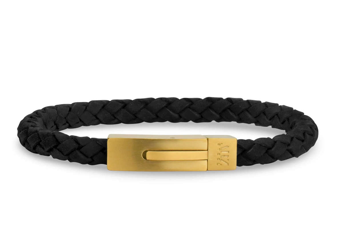 WOVEN LEATHER BRACELET (6MM) Gold | ARZ Steel | Luby 