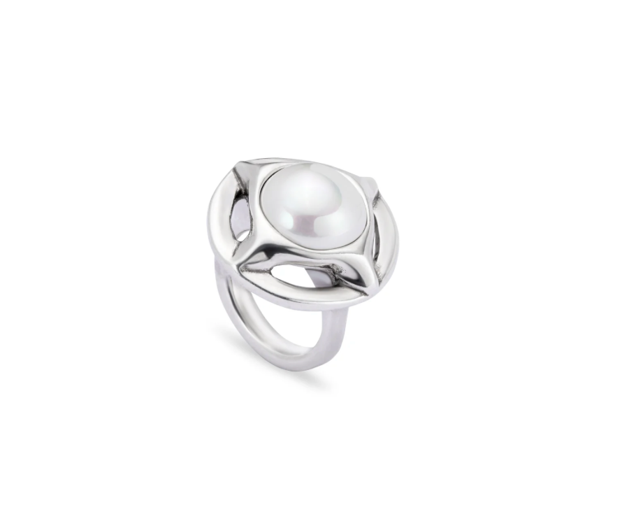 Anillo bañado en plata con perla
