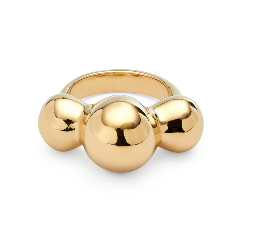 Ser Intrepida 18K Gold-Plated  Three Bubble-Shaped Beads of Different Sizes Ring